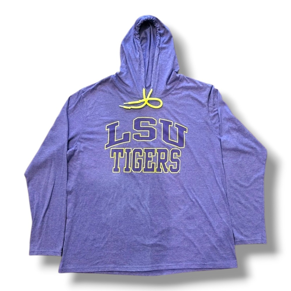 LSU Tigers Football Long Sleeve Shirt With Hood Purple Yellow Size XL Louisiana